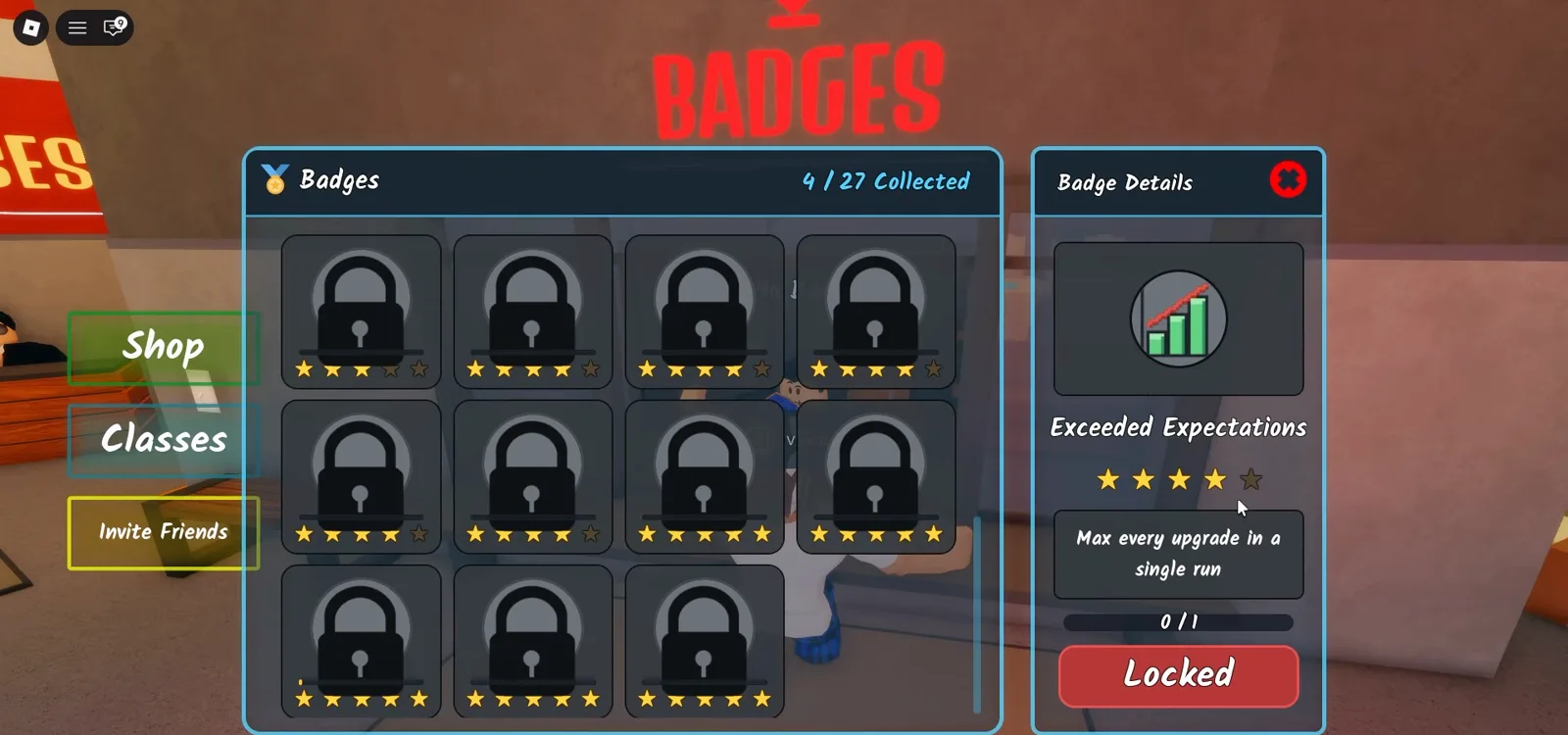 Exceeded Expectations badge requirements in Shred the Secrets: max every upgrade in a single run Exceeded Expectations badge requirements in Shred the Secrets: max every upgrade in a single run