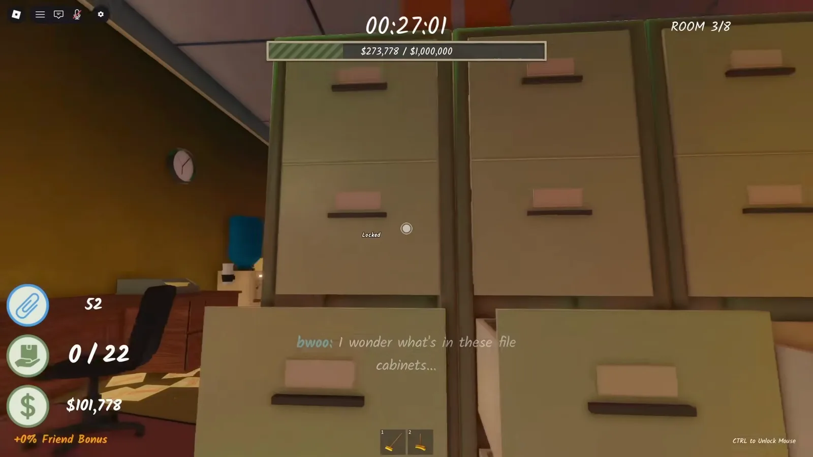 A wall of filing cabinets in Shred the Secrets Room 3 that players open twenty of for the Nosy Coworker badge A wall of filing cabinets in Shred the Secrets Room 3 that players open twenty of for the Nosy Coworker badge