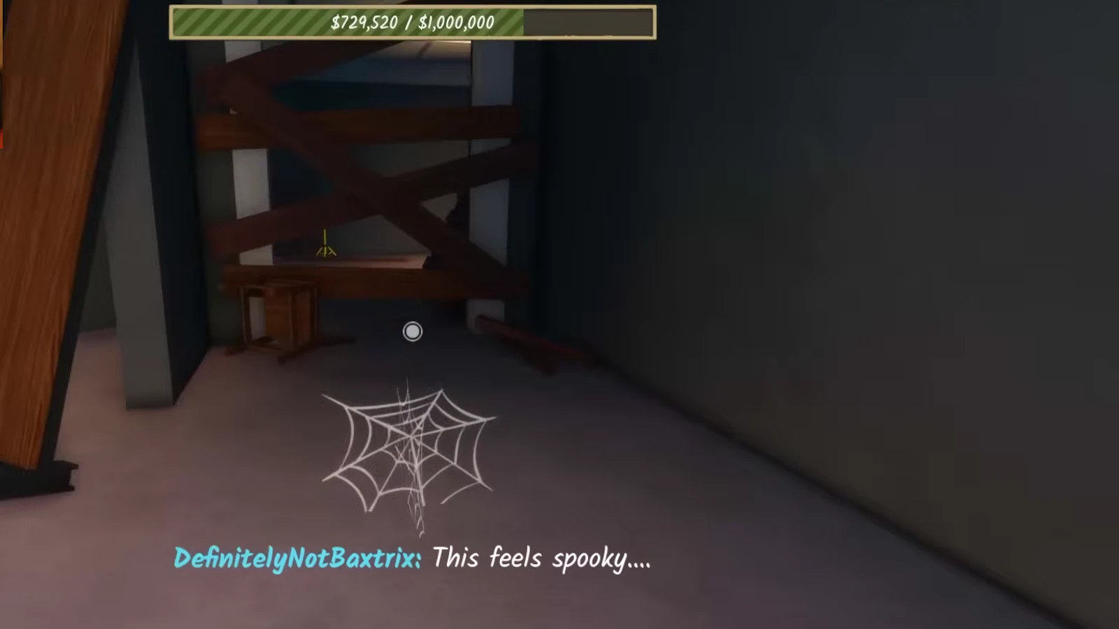 The dark basement entrance of Shred the Secrets with player chat saying This feels spooky after the planks give way The dark basement entrance of Shred the Secrets with player chat saying This feels spooky after the planks give way