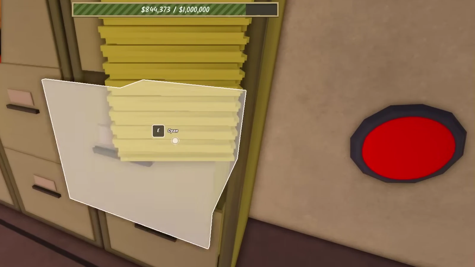 The big red button mounted on the wall of the final room in Shred the Secrets that triggers the Ending 2 reveal The big red button mounted on the wall of the final room in Shred the Secrets that triggers the Ending 2 reveal