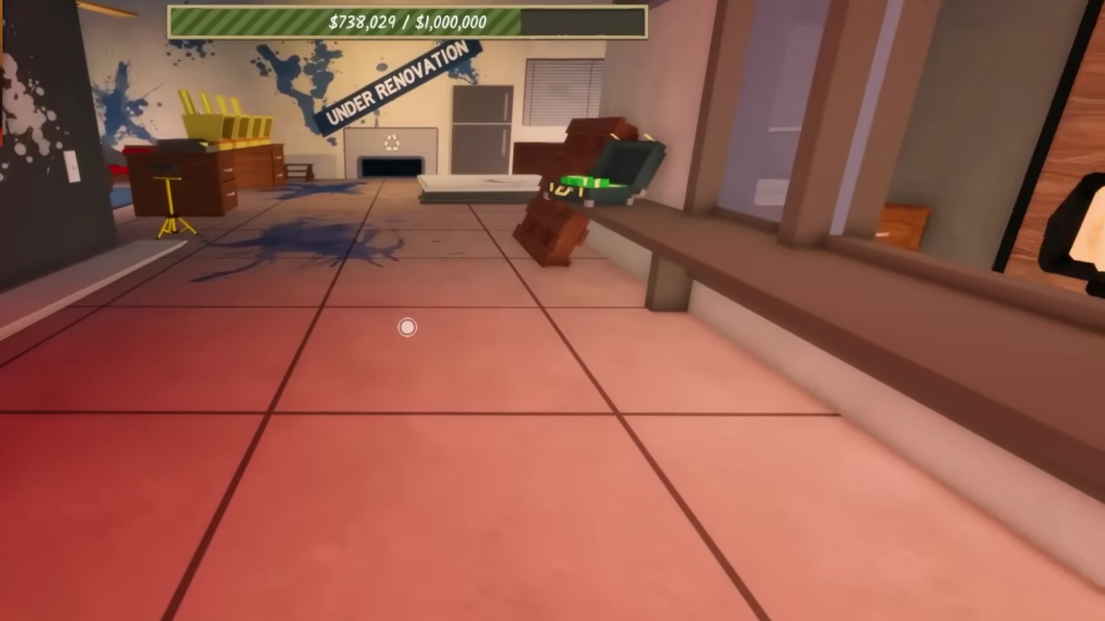 The UNDER RENOVATION caution tape stretched across the office doorway after riding the elevator up in Shred the Secrets The UNDER RENOVATION caution tape stretched across the office doorway after riding the elevator up in Shred the Secrets
