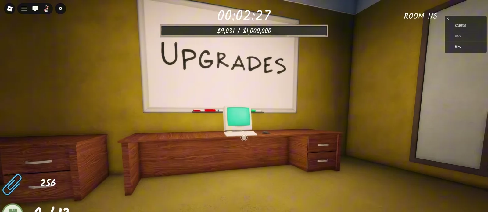 Shred the Secrets run HUD showing a 2 minute 27 second timer Room 1 of 5 and the million dollar goal bar during a Buzzer Beater attempt