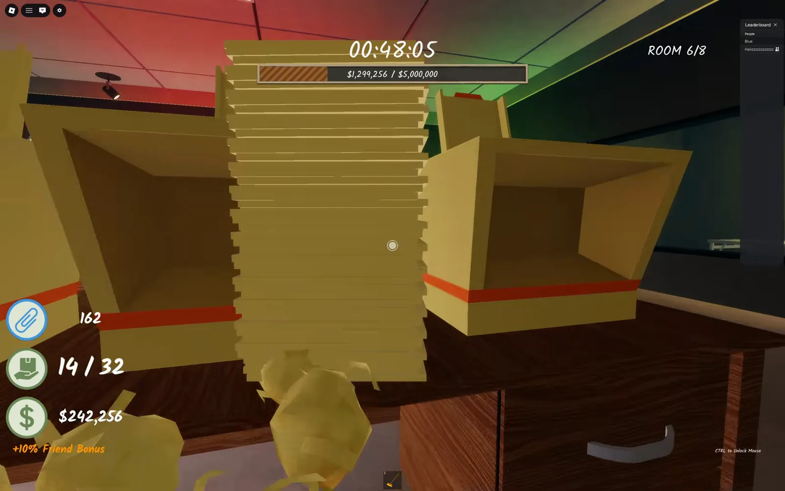 Yellow shredders and crumpled paper balls filling the aisles of the Shred the Secrets hidden-buttons maze