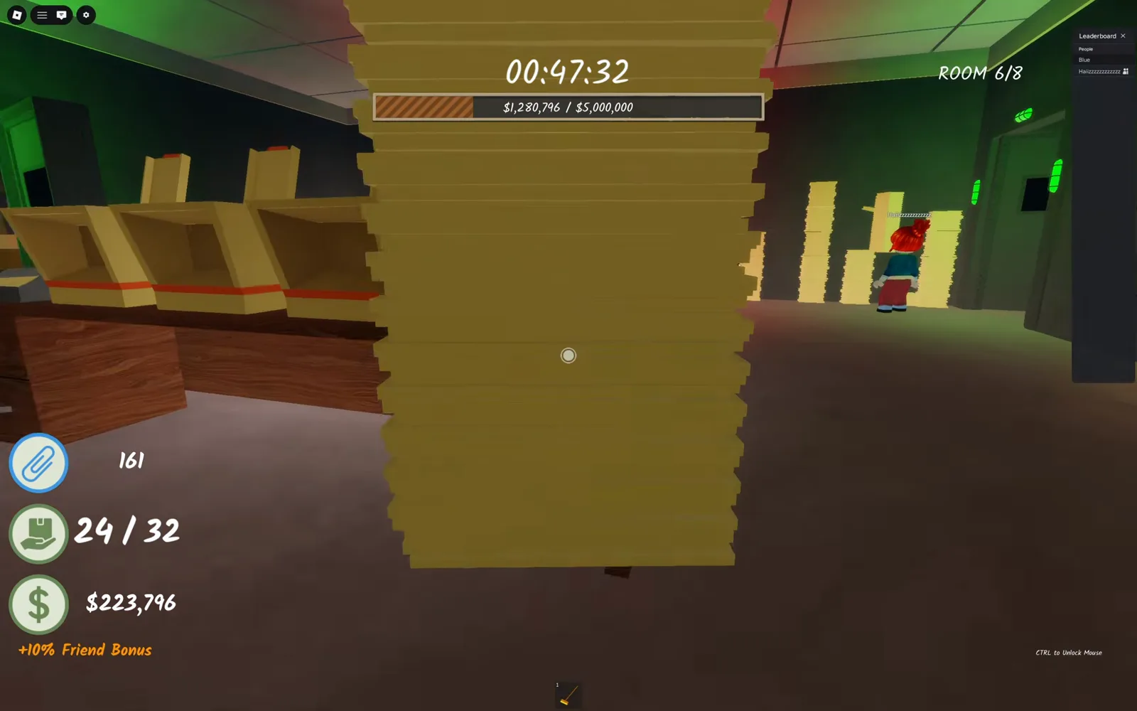 Shred the Secrets Room 5 paper maze with floor-to-ceiling paper columns where the four hidden Ending 1 buttons hide