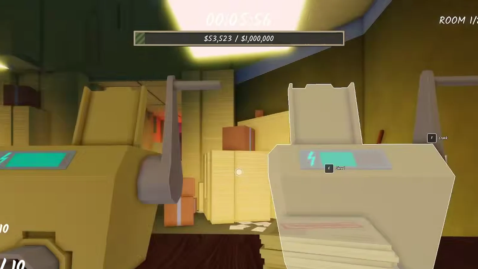 Two crank shredder machines running side by side in Shred the Secrets kept powered without manual clicking