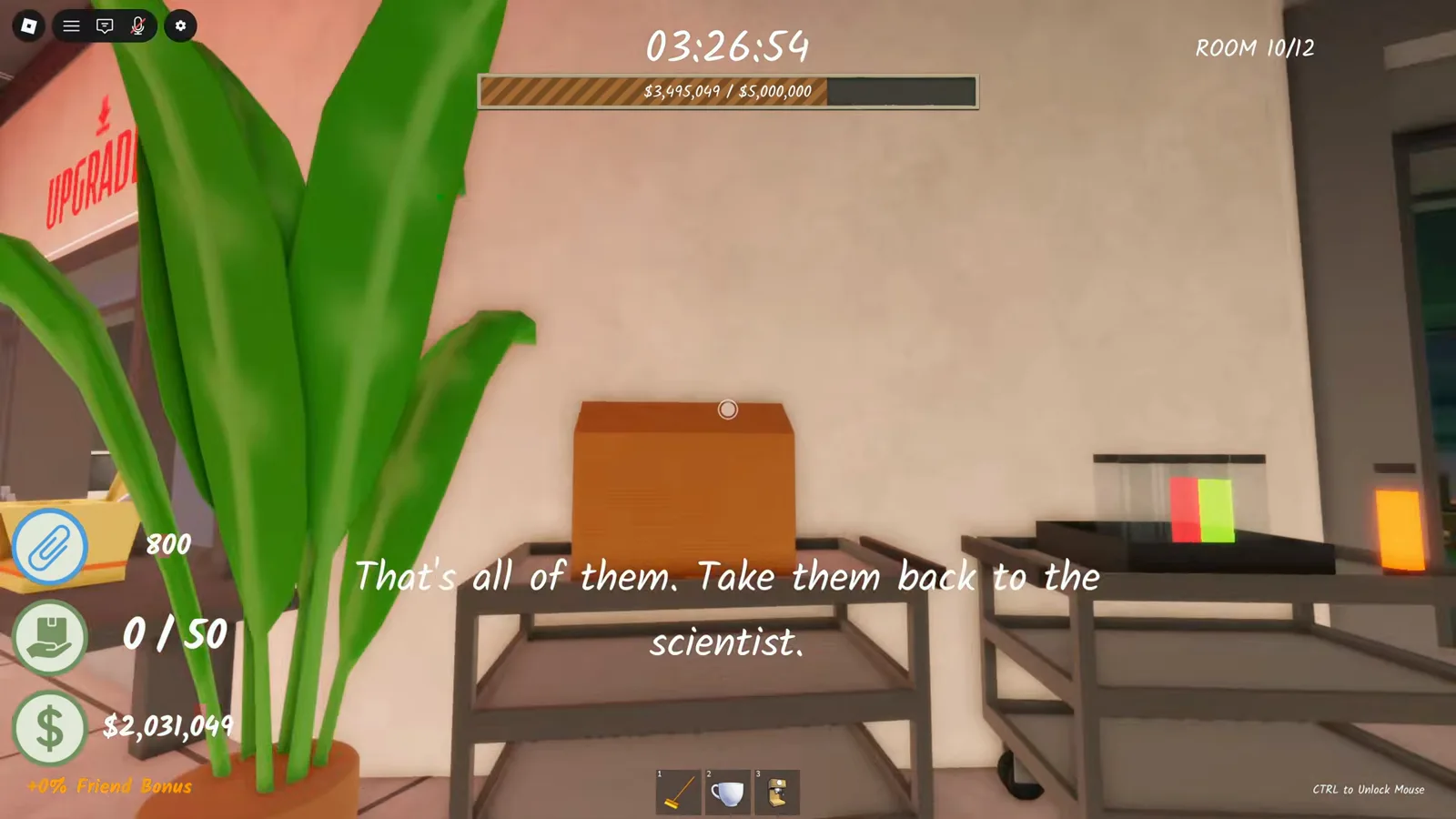 Shred the Secrets objective text reading take them back to the scientist inside the Room 10 testing lab