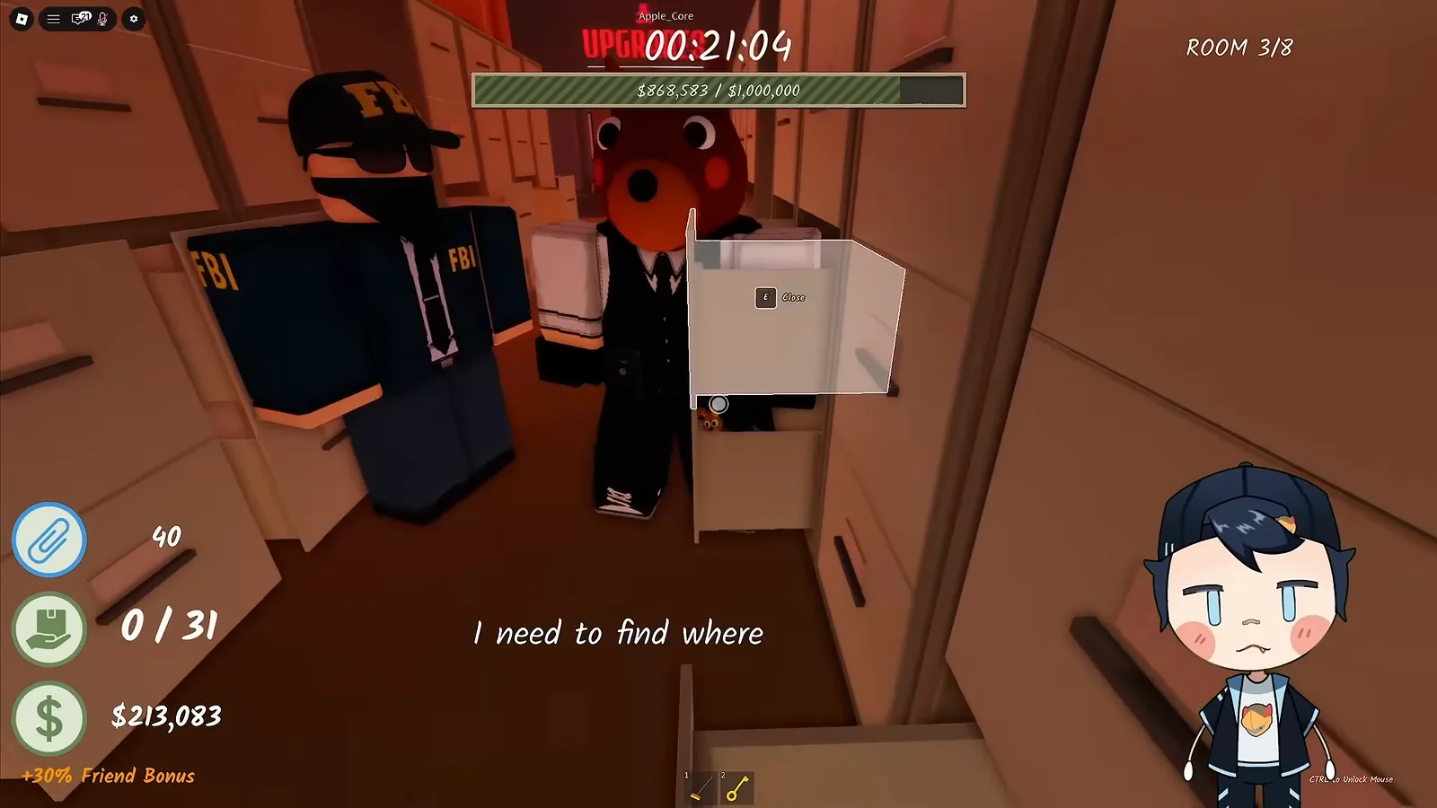 I need to find where this key goes quest text on screen while holding the Room 3 key in Shred the Secrets