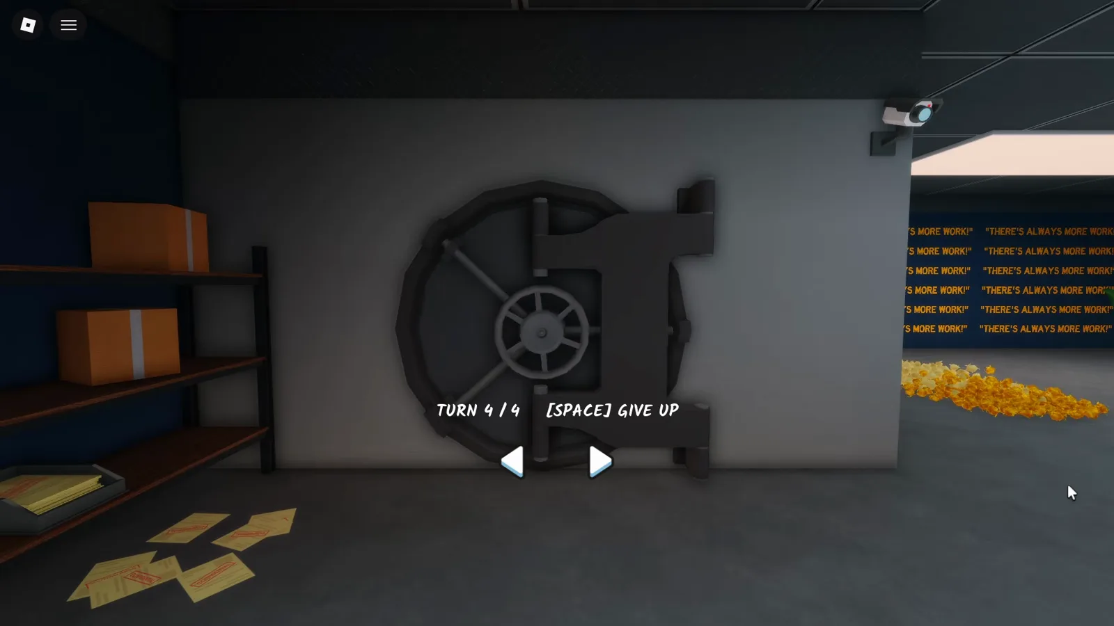 The Shred the Secrets vault dial minigame at TURN 4 of 4, the last turn of the bank vault combination before the door opens
