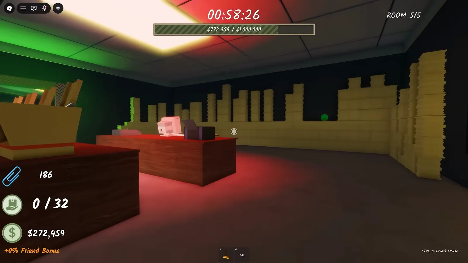 Shred the Secrets Room 8 HUD showing the $1,000,000 shredding target bar at $272,459 during the red final stretch of the button maze