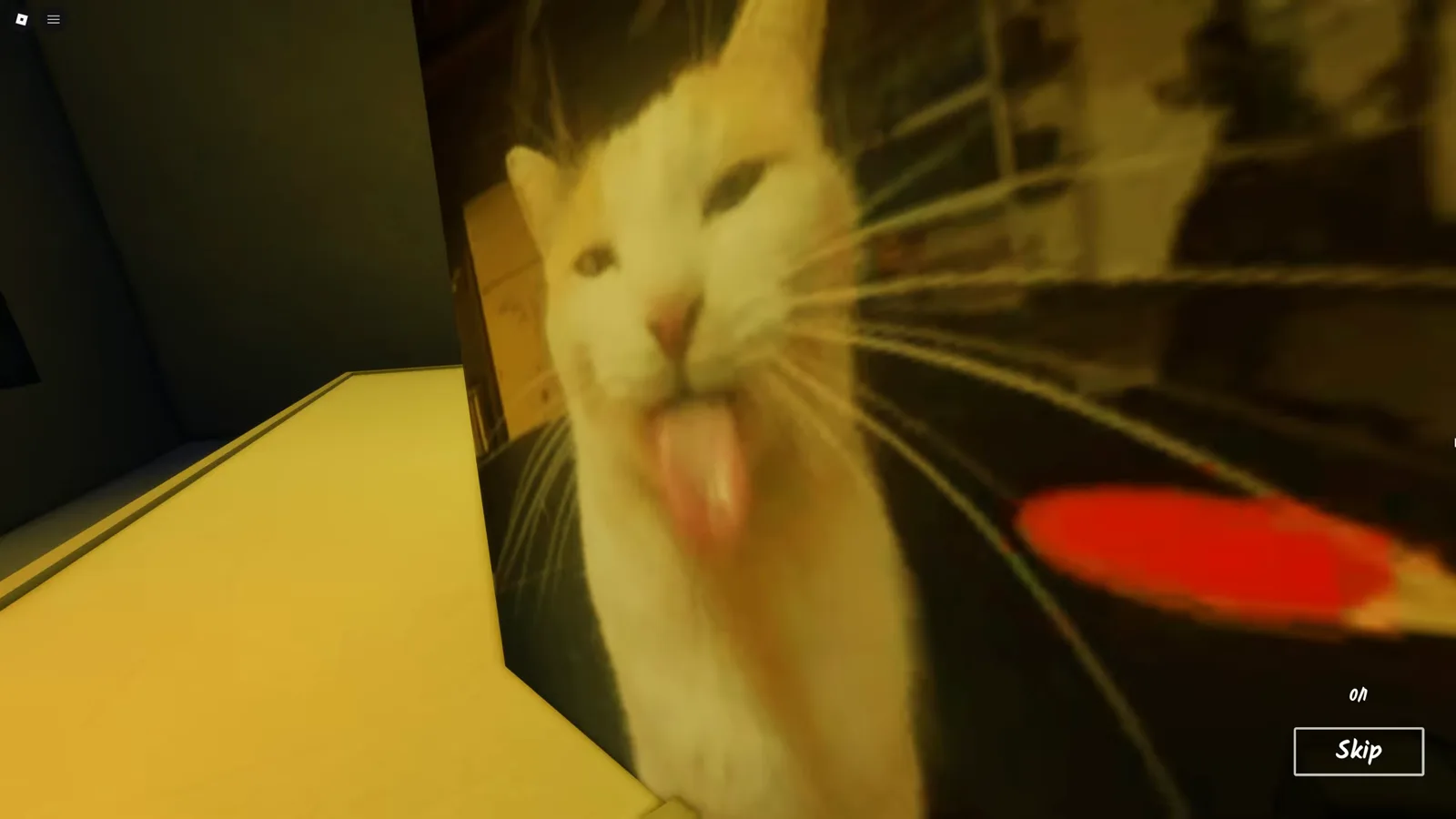 The cat full-screen in the Shred the Secrets Ending 1 cutscene, the unimpressed guard the FBI brings along with the grocery list