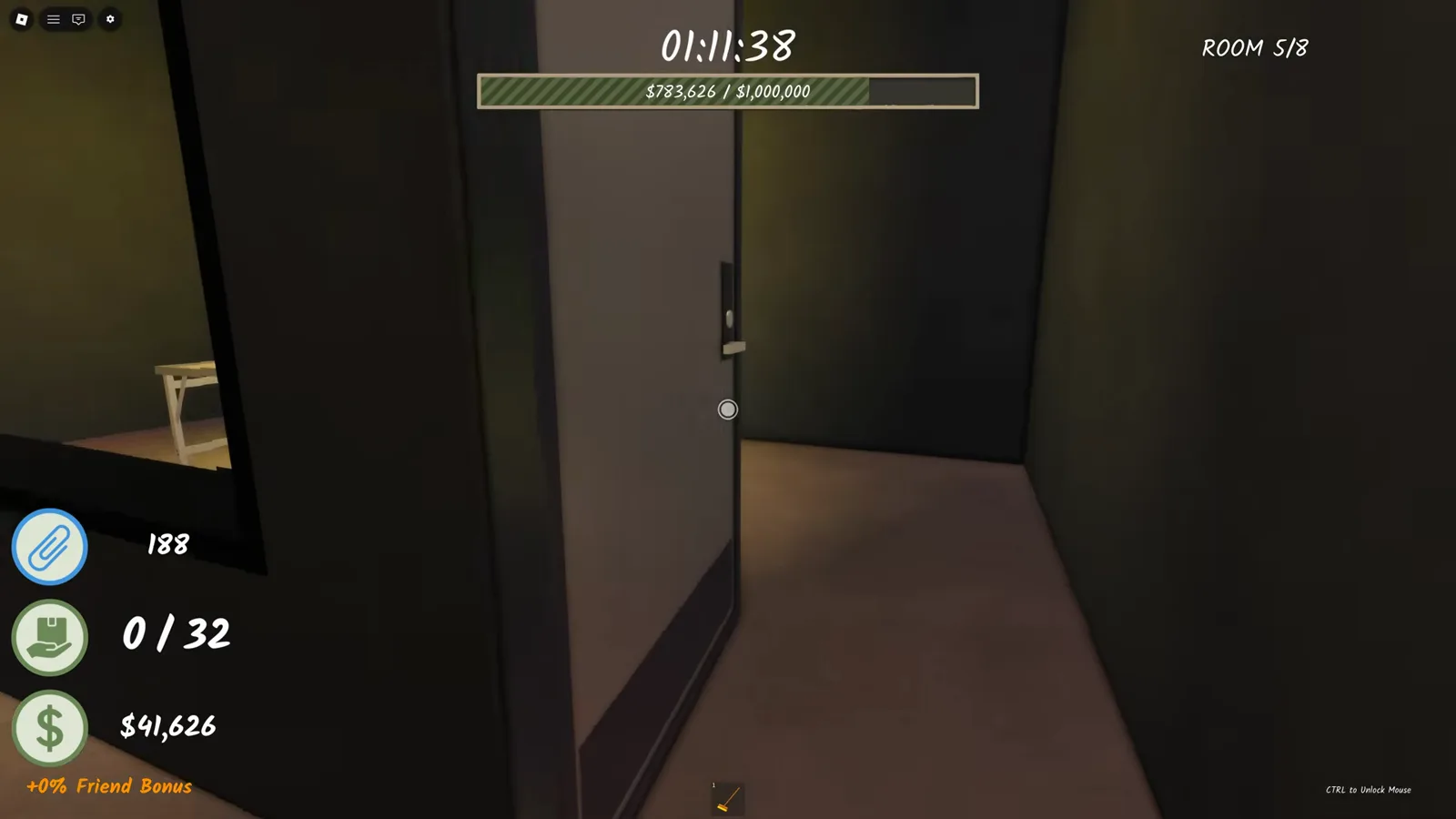 The newly unlocked side room in Shred the Secrets: a dark annex where the golden document waits on a white metal table