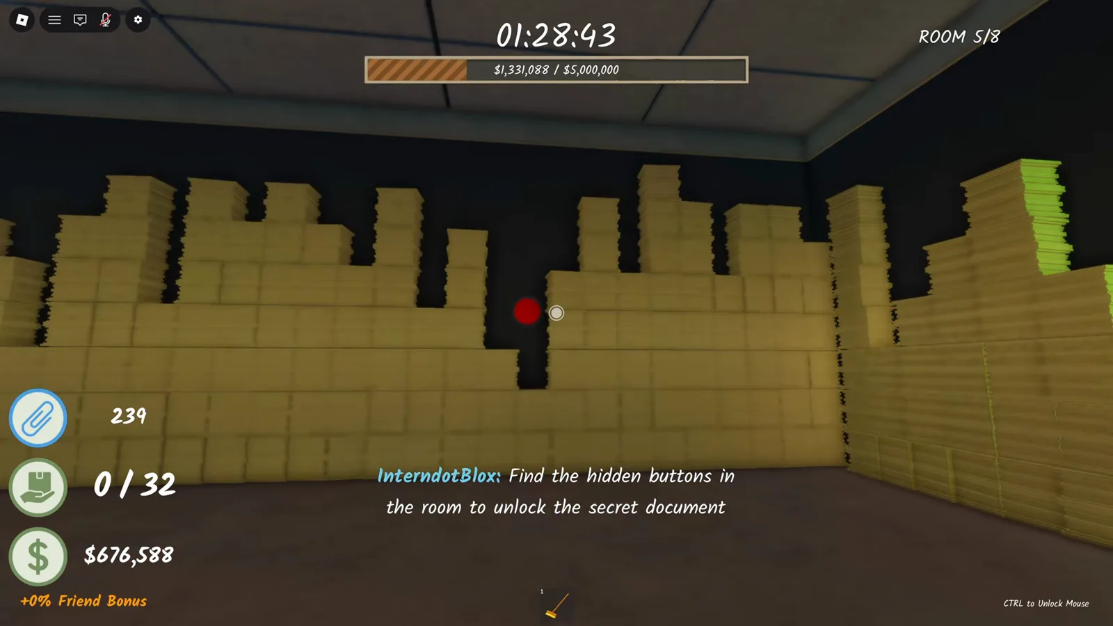 Shred the Secrets chat hint telling players to find the hidden buttons in the room to unlock the secret document Shred the Secrets chat hint telling players to find the hidden buttons in the room to unlock the secret document